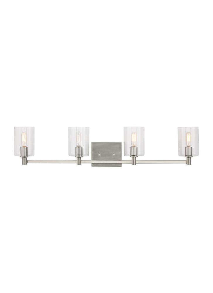Fullton modern 4-light indoor dimmable bath vanity wall sconce in brushed nickel finish