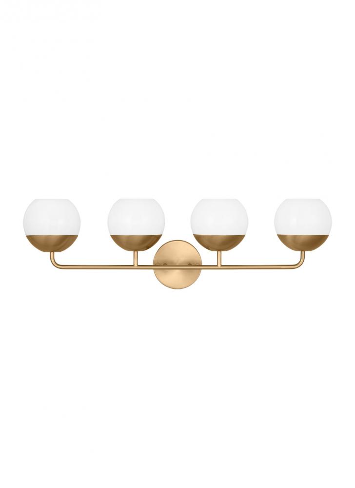 Alvin modern 4-light indoor dimmable bath vanity wall sconce in satin brass gold finish with white m