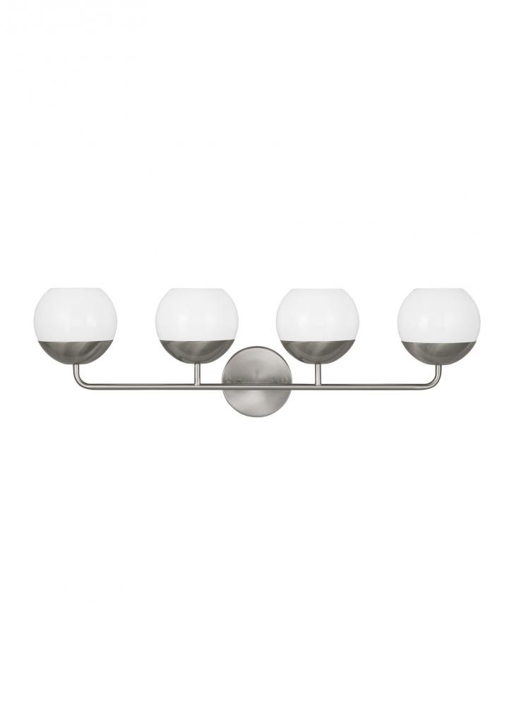 Alvin modern 4-light indoor dimmable bath vanity wall sconce in brushed nickel silver finish with wh