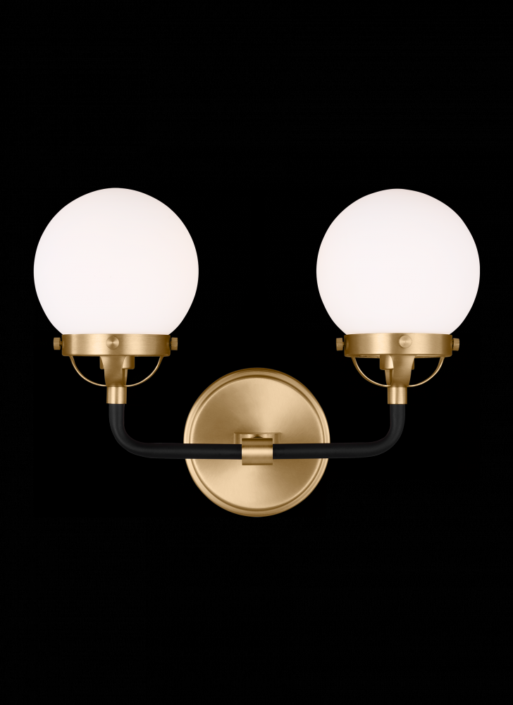 Cafe mid-century modern 2-light indoor dimmable bath vanity wall sconce in satin brass gold finish w