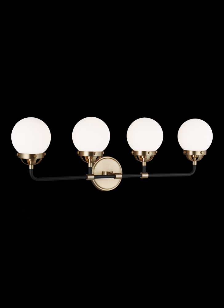 Cafe mid-century modern 4-light LED indoor dimmable bath vanity wall sconce in satin brass gold fini