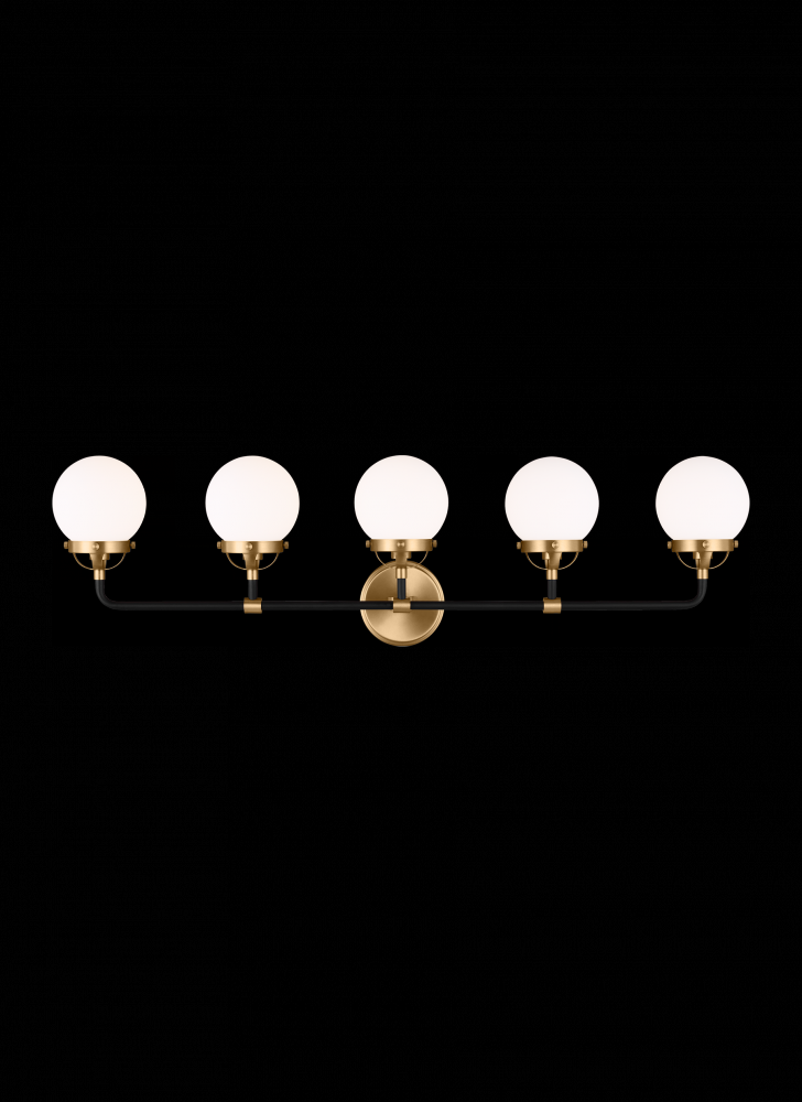 Cafe mid-century modern 5-light indoor dimmable bath vanity wall sconce in satin brass gold finish w