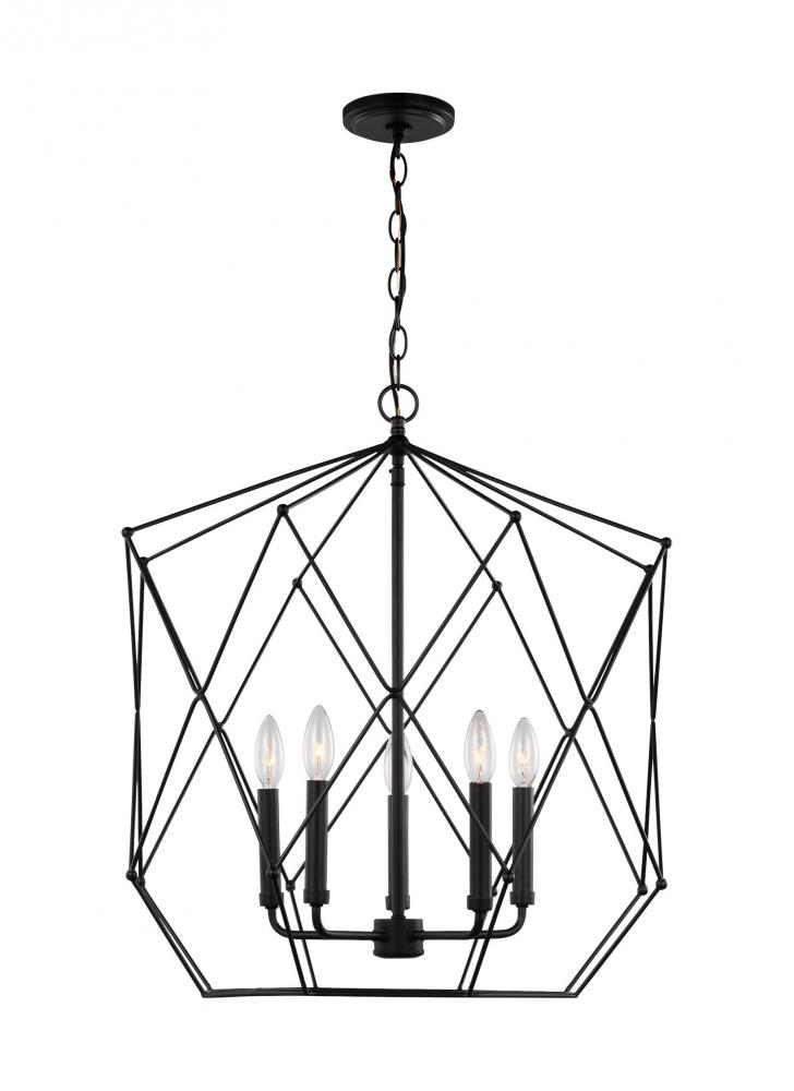 Zarra contemporary 5-light indoor dimmable large pendant lantern in midnight black with midnight bla