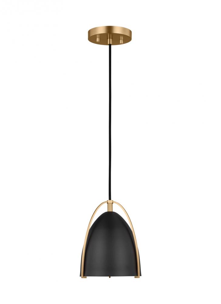 Norman modern 1-light indoor dimmable mini ceiling hanging single pendant light in satin brass gold