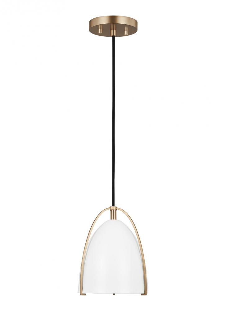 Norman modern 1-light LED indoor dimmable mini ceiling hanging single pendant light in satin brass g