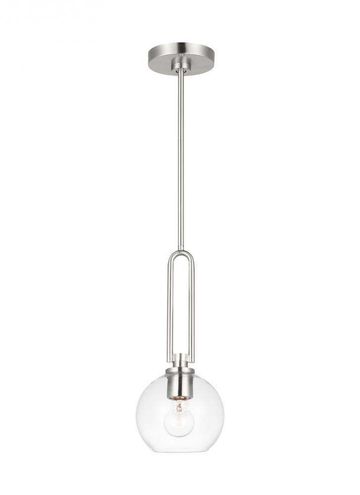 Codyn contemporary 1-light indoor dimmable mini pendant in brushed nickel silver finish with clear g