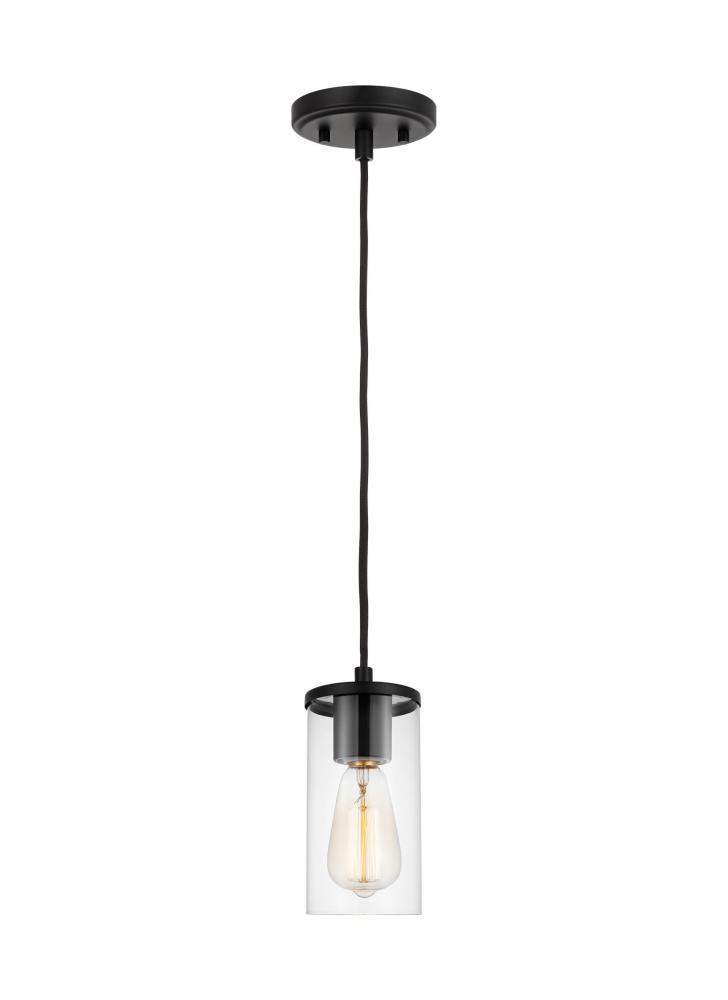 Zire dimmable indoor 1-light mini pendant in a midnight black finish with clear glass shade