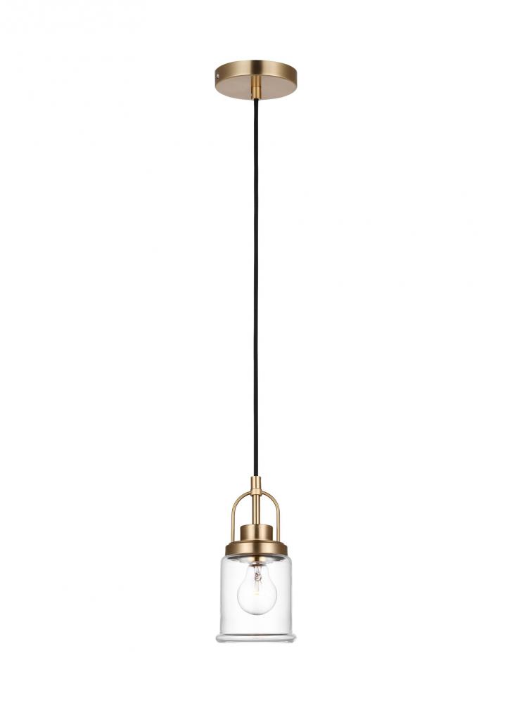 Anders industrial 1-light indoor dimmable mini pendant in satin brass gold finish with clear glass s