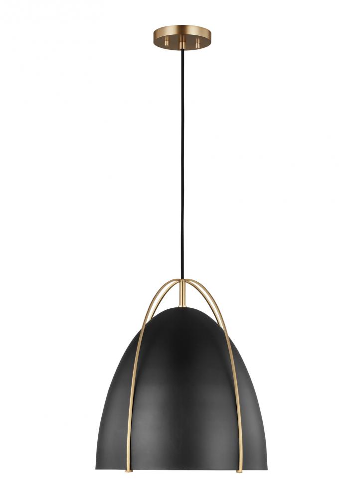 Norman modern 1-light LED indoor dimmable ceiling hanging single pendant light in satin brass gold f