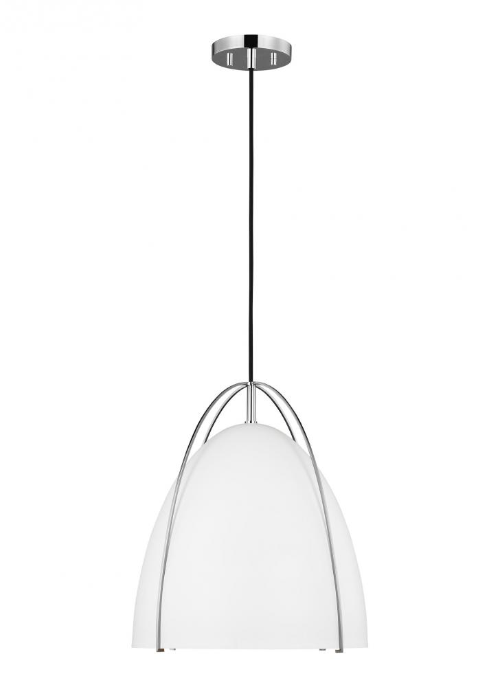 Norman modern 1-light indoor dimmable ceiling hanging single pendant light in chrome silver finish w