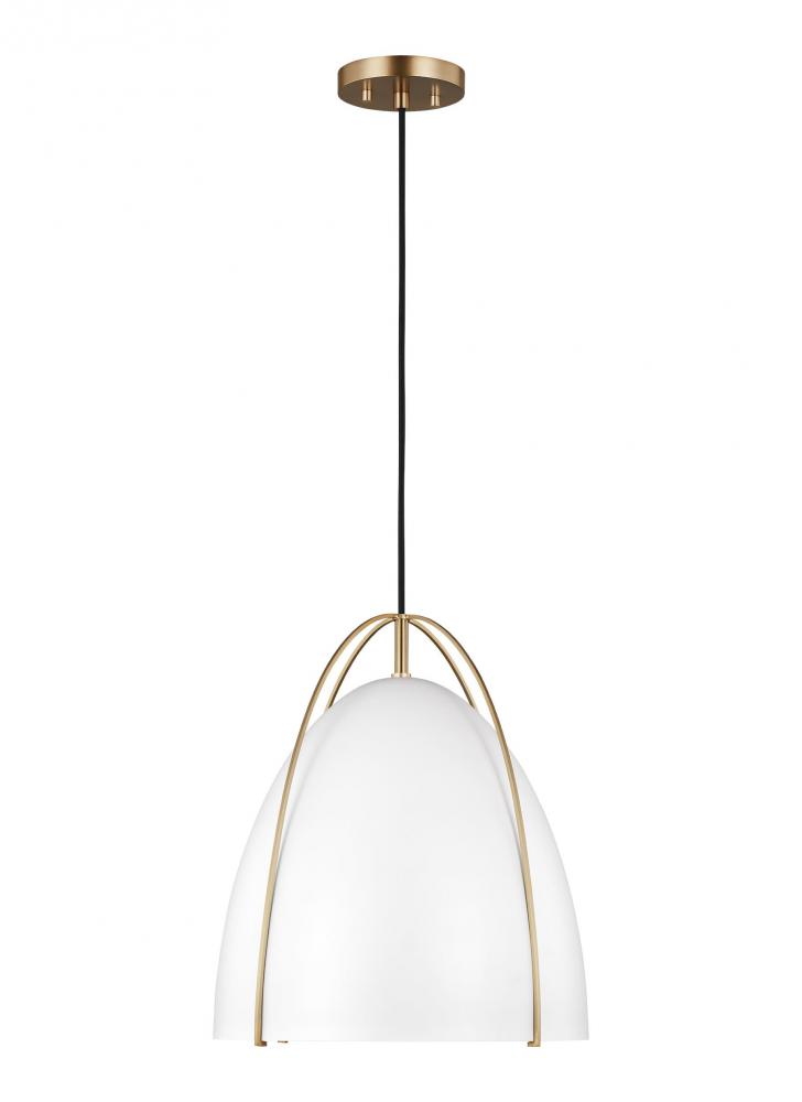 Norman modern 1-light indoor dimmable ceiling hanging single pendant light in satin brass gold finis