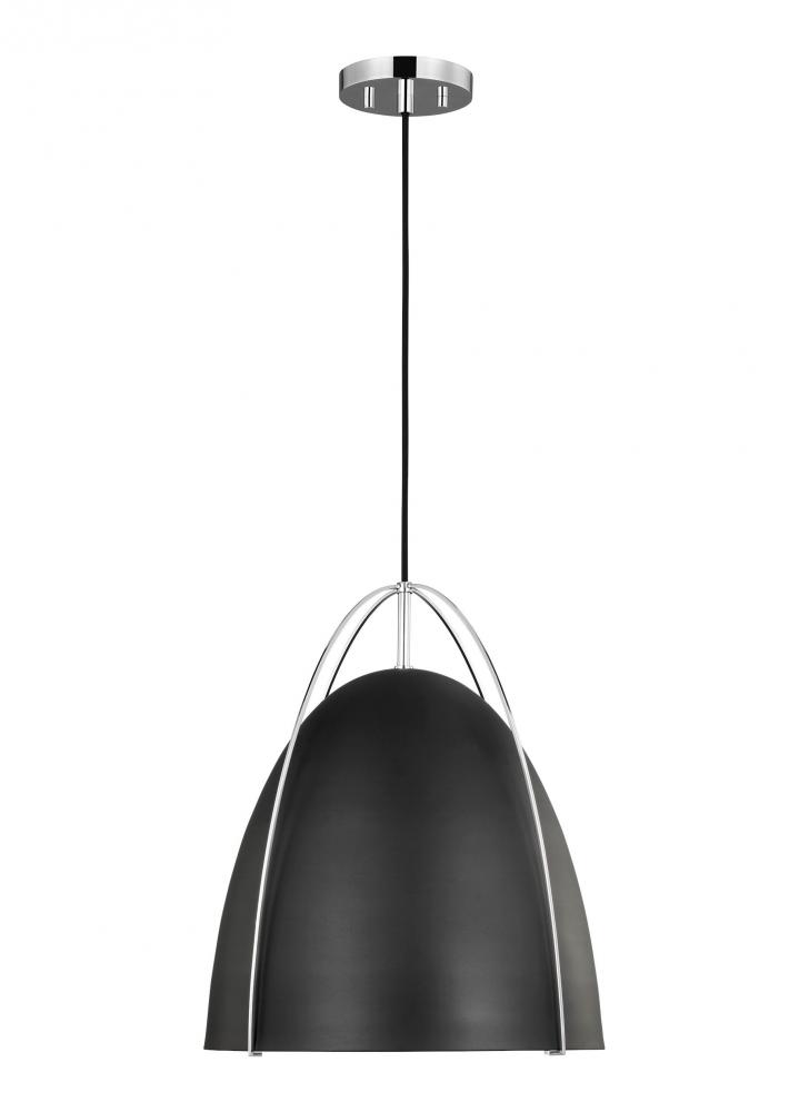 Norman modern 1-light indoor dimmable large ceiling hanging single pendant light in chrome silver fi