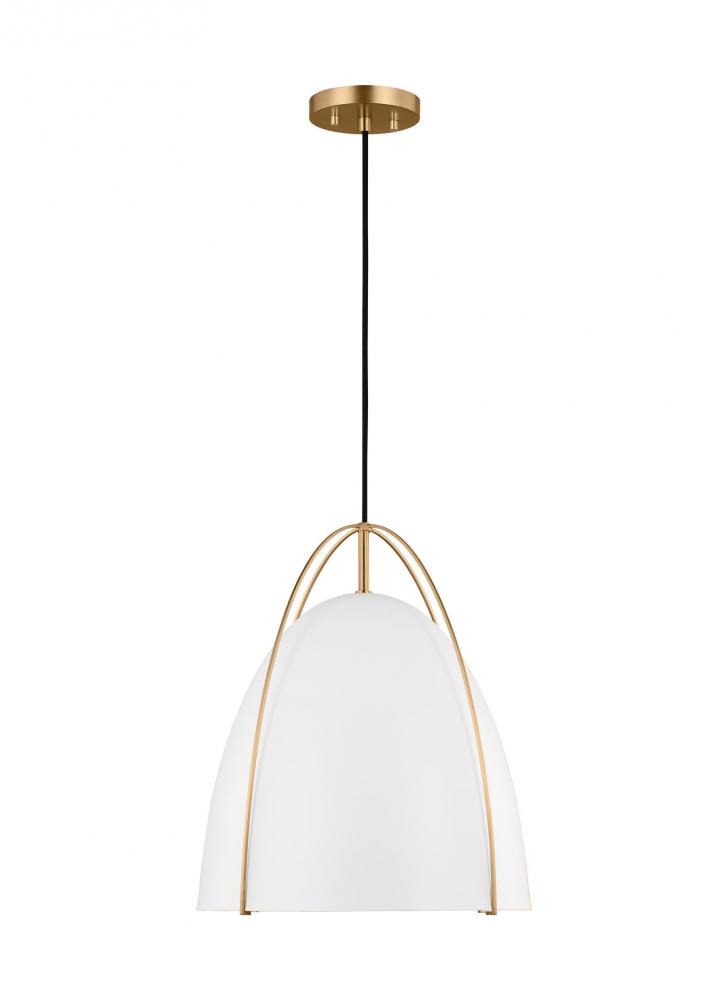 Norman modern 1-light indoor dimmable large ceiling hanging single pendant light in satin brass gold
