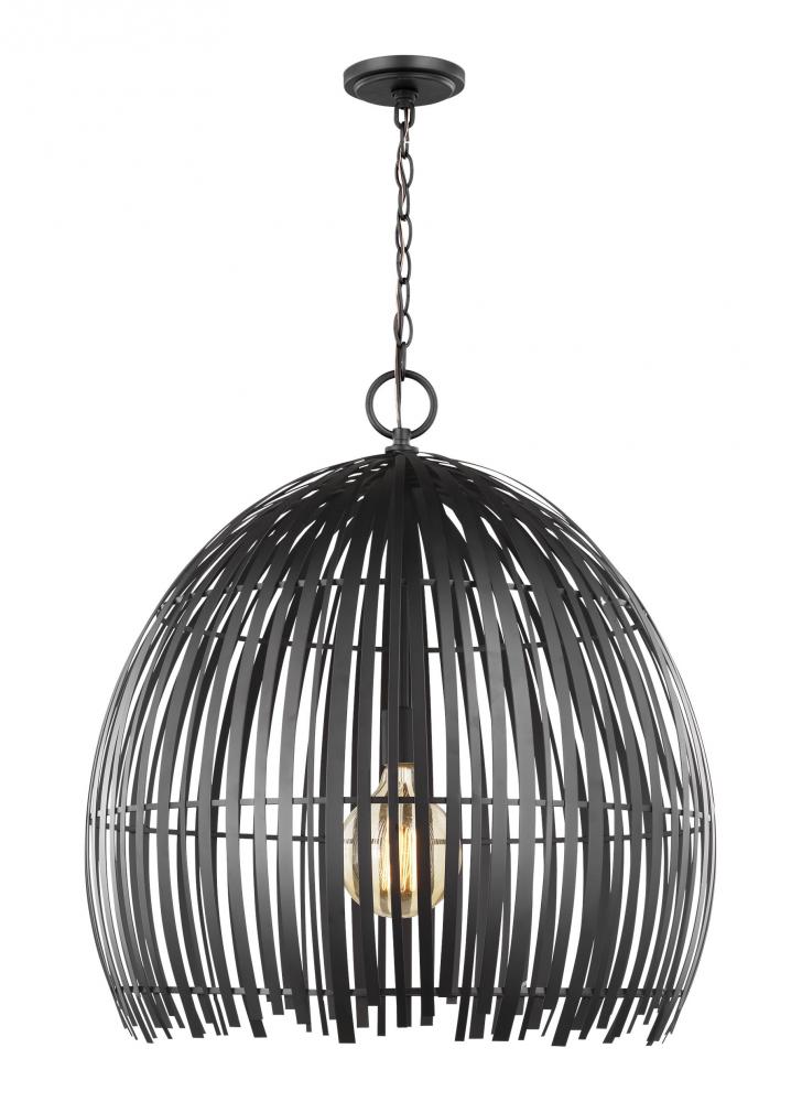 Hanalei contemporary large 1-light indoor dimmable pendant hanging chandelier light in midnight blac
