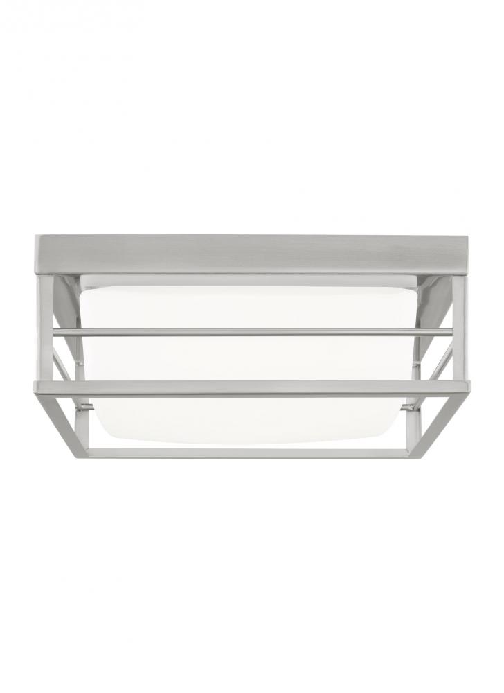 Dearborn modern 1-light LED indoor small ceiling flush mount in brushed nickel silver finish with et