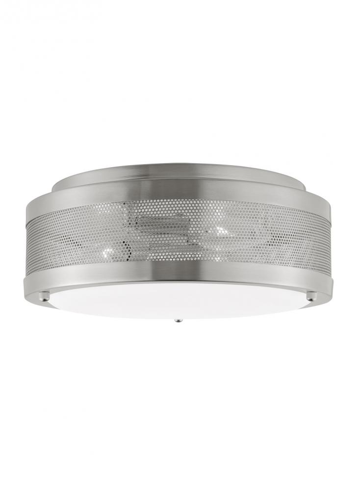 Vander transitional 3-light indoor/outdoor dimmable medium ceiling flush mount in brushed nickel sil