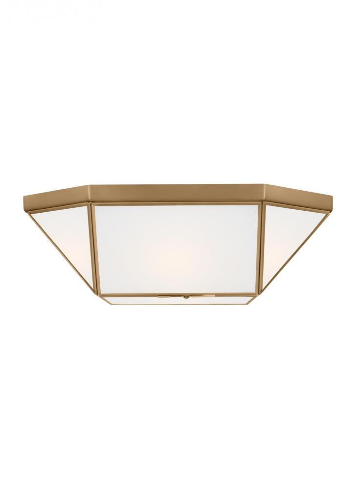 Morrison modern 2-light LED indoor dimmable ceiling flush mount in satin brass gold finish with smoo