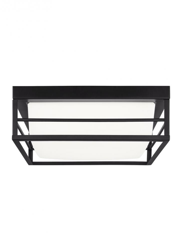 Dearborn modern 1-light LED indoor medium ceiling flush mount in midnight black finish with etched w