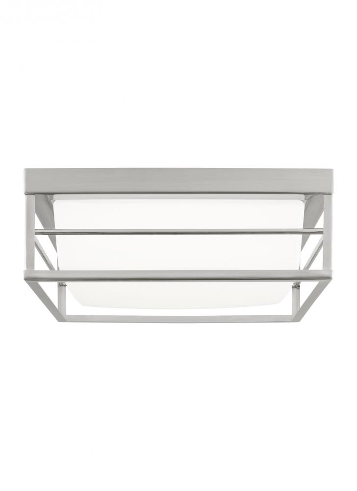 Dearborn modern 1-light LED indoor medium ceiling flush mount in brushed nickel silver finish with e