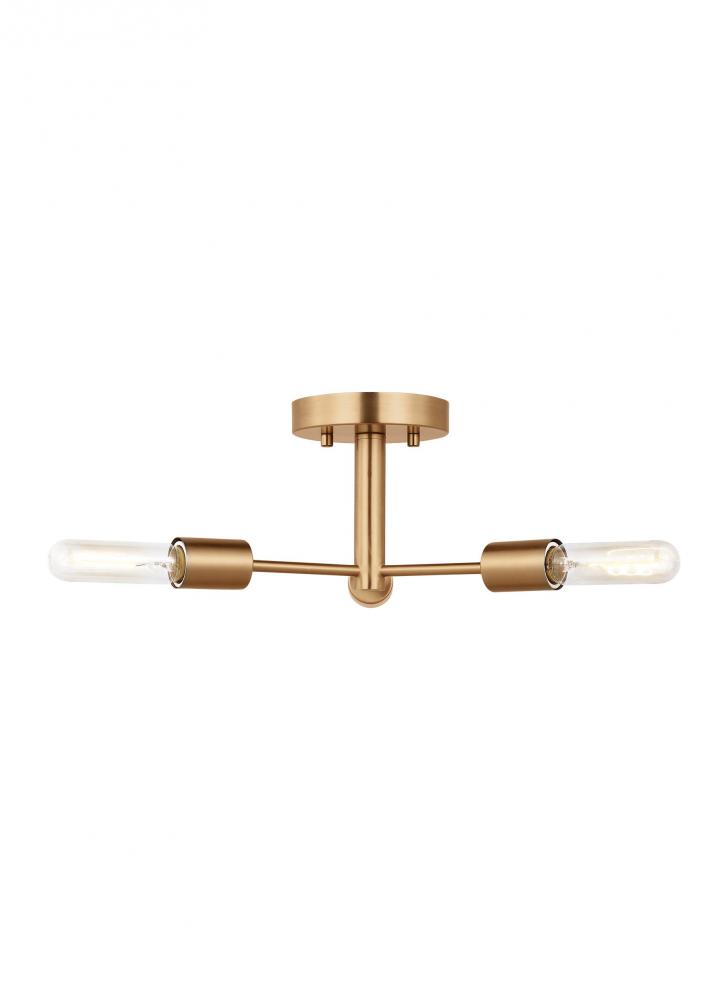 Axis modern 3-light indoor dimmable semi-flush ceiling mount in satin brass gold finish