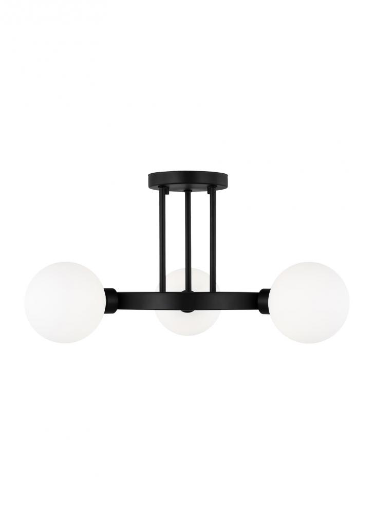 Clybourn modern 3-light indoor dimmable semi-flush ceiling mount fixture in midnight black finish wi
