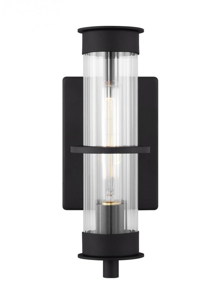 Alcona transitional 1-light outdoor exterior small wall lantern in black finish with clear fluted gl
