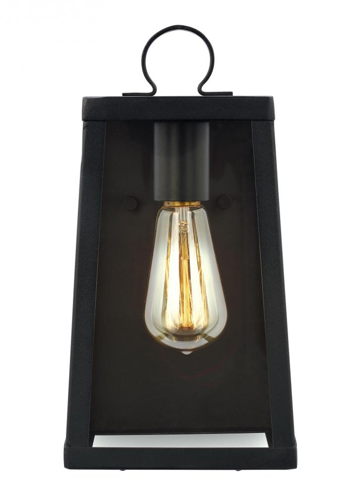 Marinus modern 1-light LED outdoor exterior small wall lantern sconce in black finish with clear gla