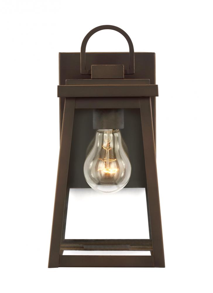 Founders modern 1-light outdoor exterior small wall lantern sconce in antique bronze finish with cle