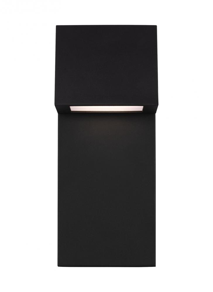 Rocha modern 1-light LED outdoor small wall lantern in black finish with satin-etched glass panel