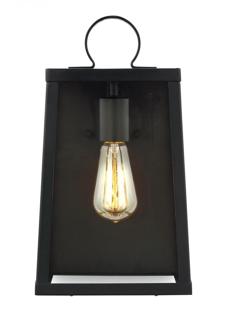 Marinus modern 1-light outdoor exterior medium wall lantern sconce in black finish with clear glass