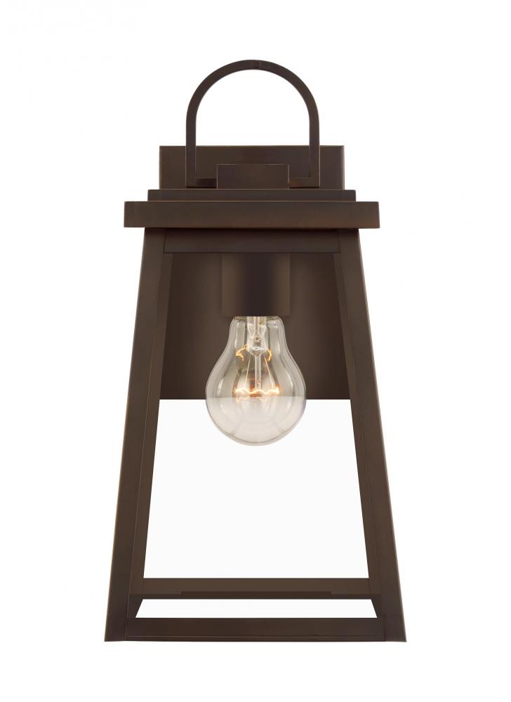 Founders modern 1-light outdoor exterior medium wall lantern sconce in antique bronze finish with cl