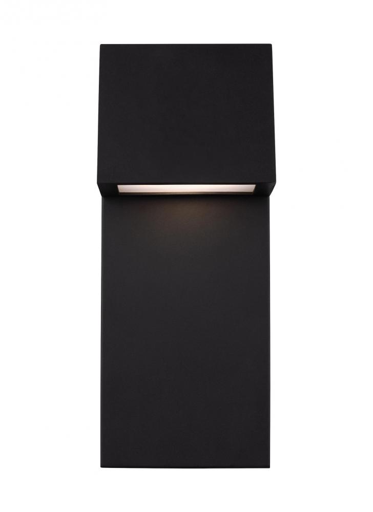 Rocha modern 1-light LED outdoor medium wall lantern in black finish with satin-etched glass panel