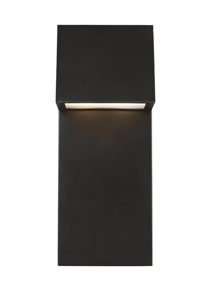 Rocha modern 2-light LED outdoor large wall lantern in antique bronze finish with satin-etched glass