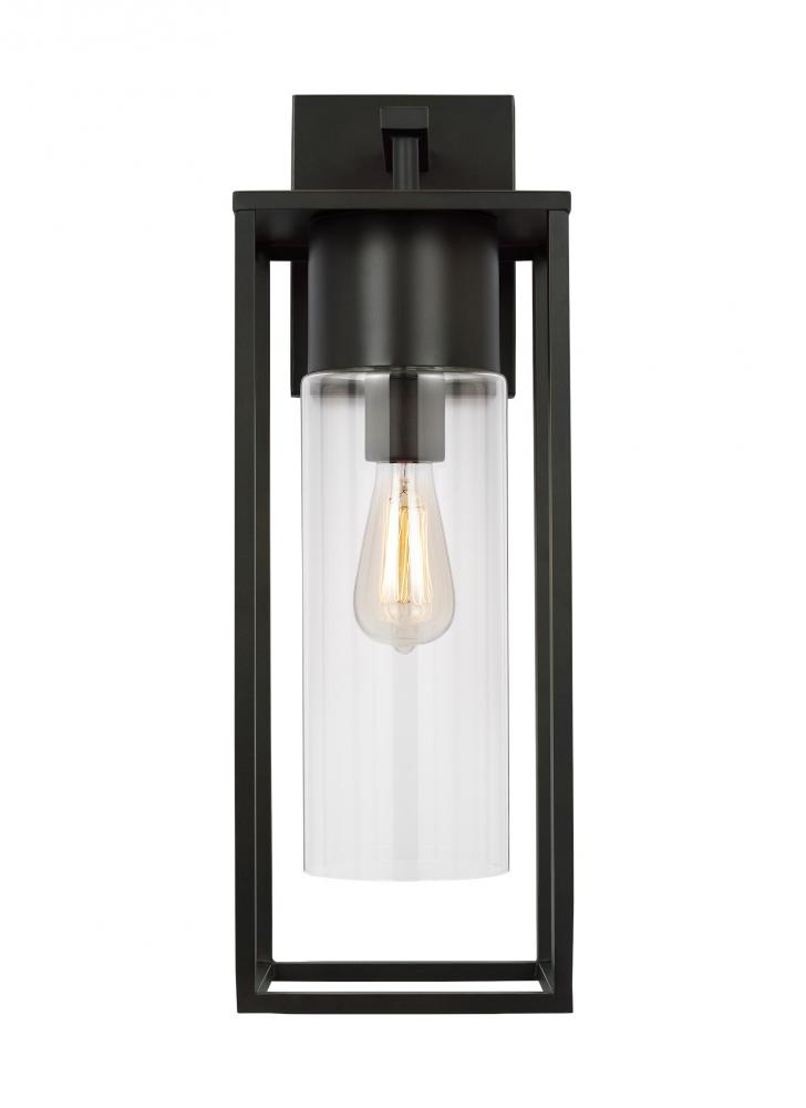 Vado modern 1-light outdoor extra-large wall lantern in antique bronze finish with clear glass panel