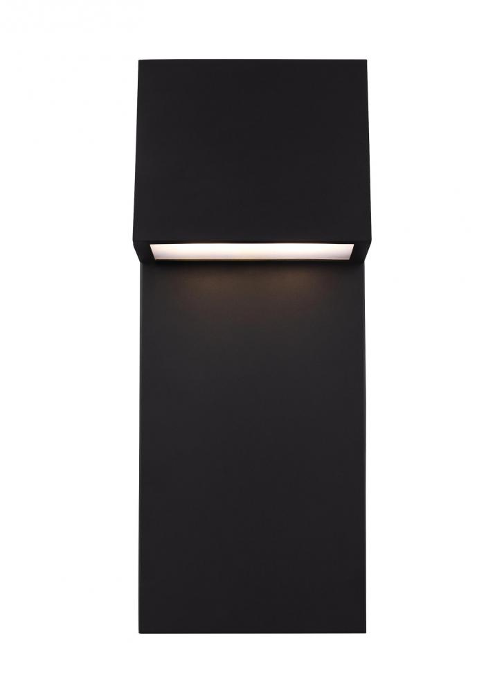 Rocha modern 2-light LED outdoor extra-large wall lantern in black finish with satin-etched glass pa