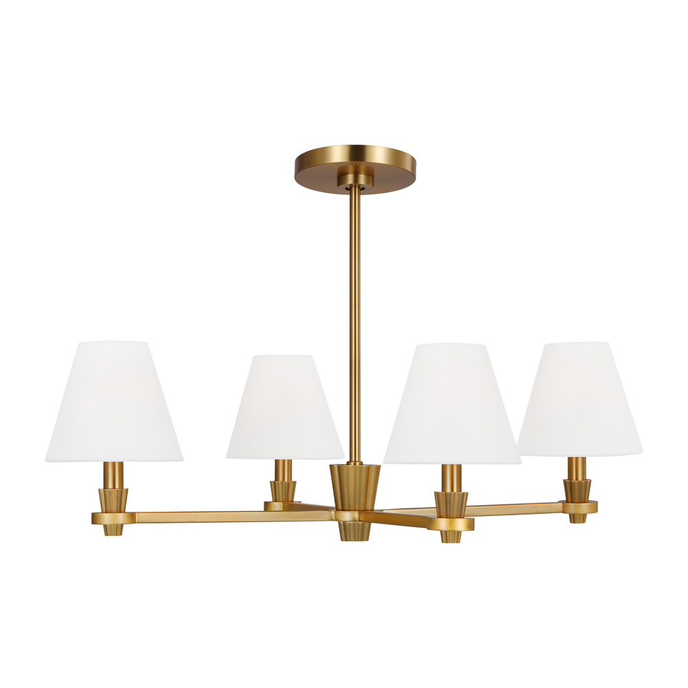 Paisley transitional dimmable indoor medium 4-light chandelier in a burnished brass finish with whit