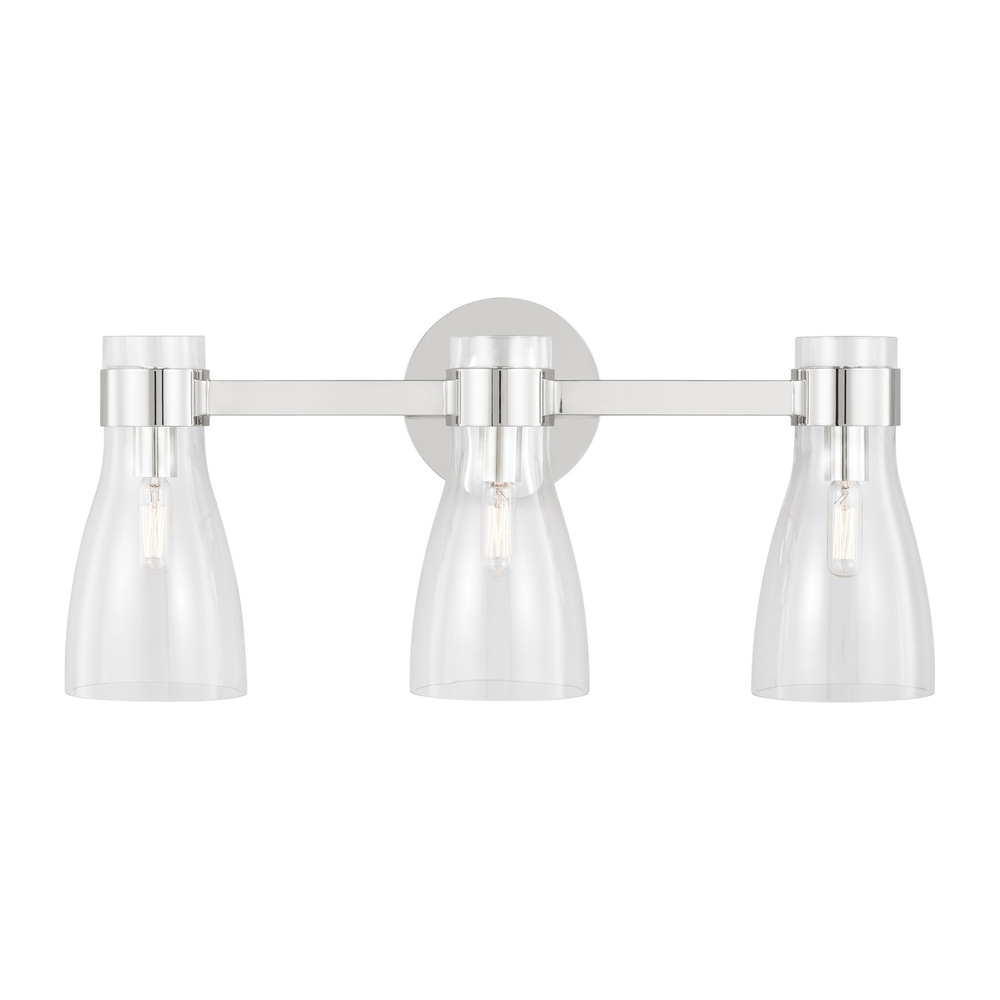 Moritz mid-century modern 3-light indoor dimmable bath vanity wall sconce in polished nickel silver