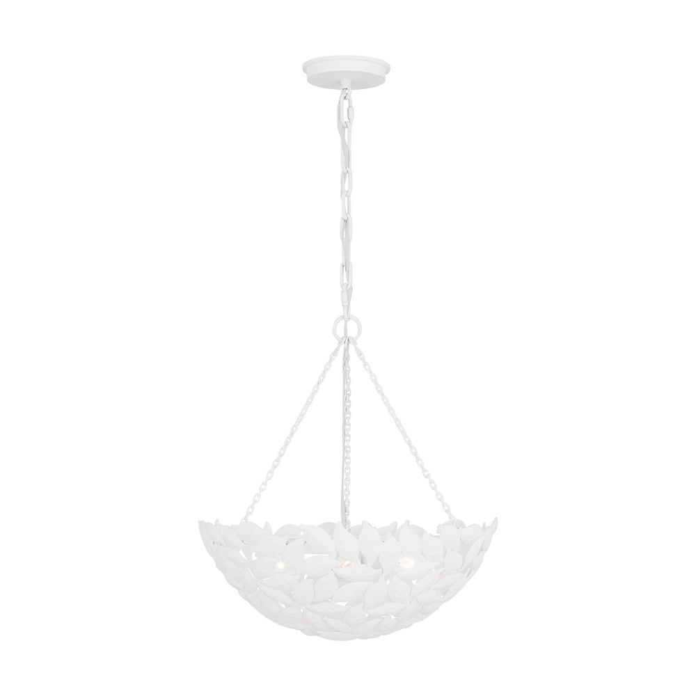 Kelan traditional dimmable indoor small 3-light pendant in a textured white finish with textured whi