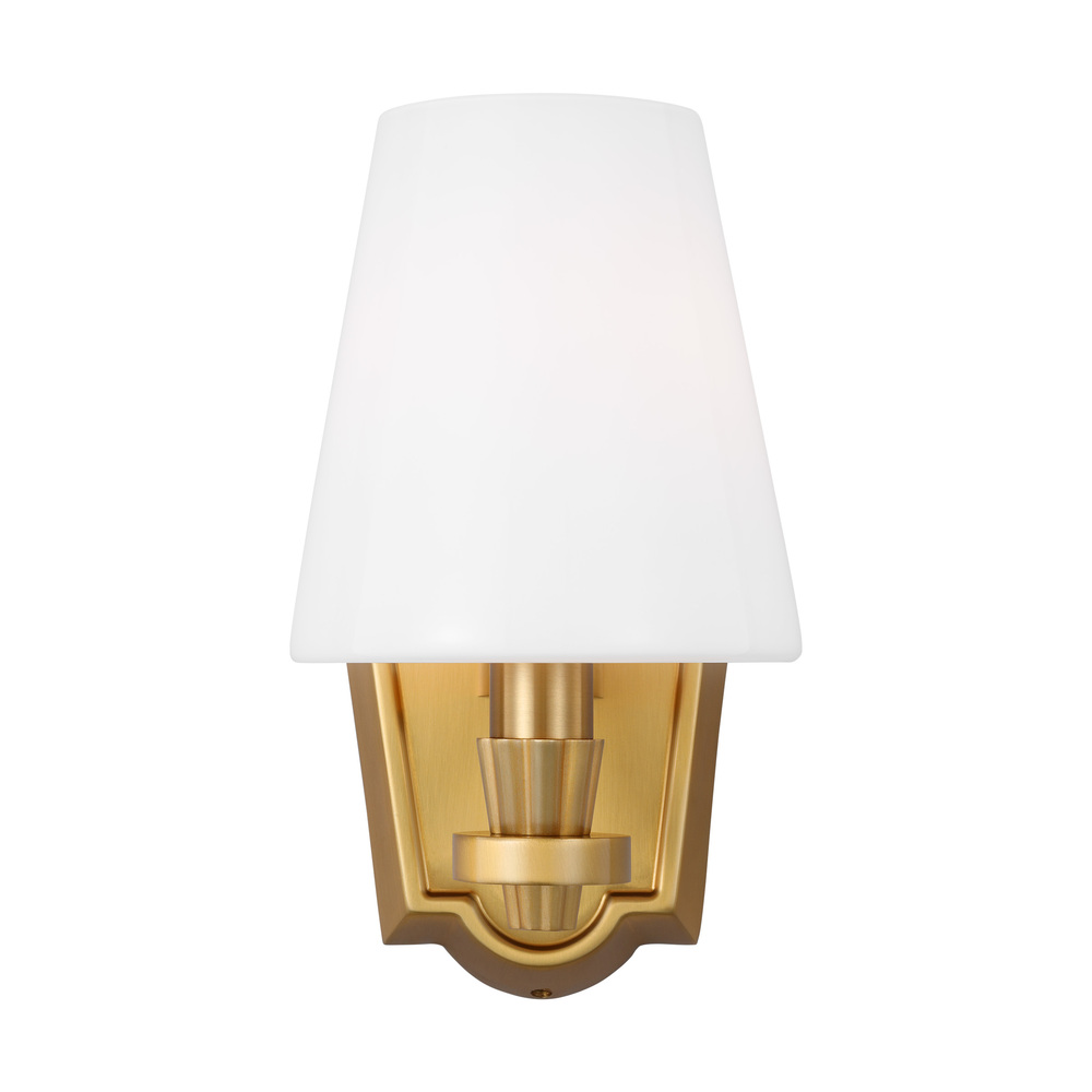 Paisley transitional dimmable indoor 1-light vanity bath fixture in a burnished brass finish with mi