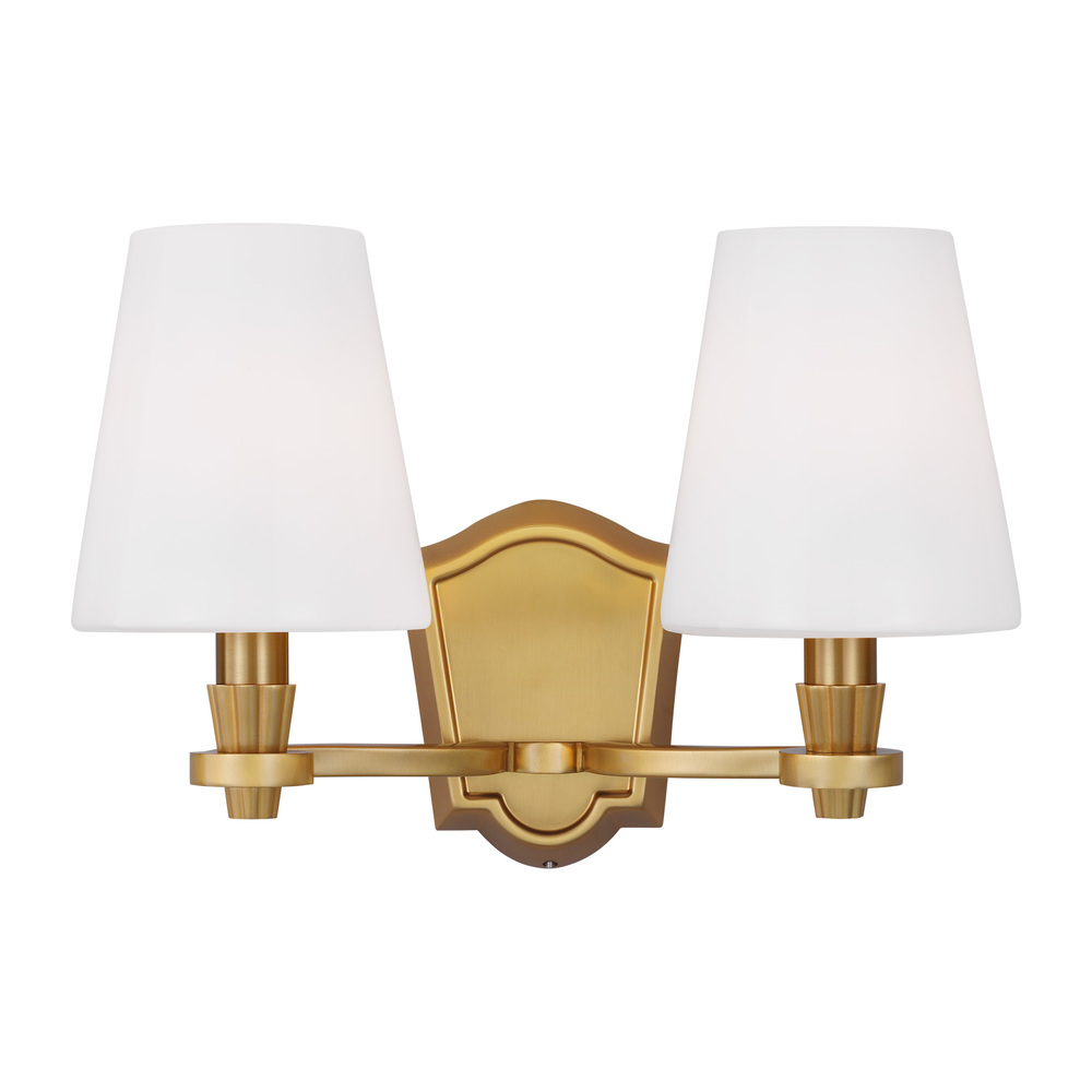 Paisley transitional dimmable indoor 2-light vanity bath fixture in a burnished brass finish with mi