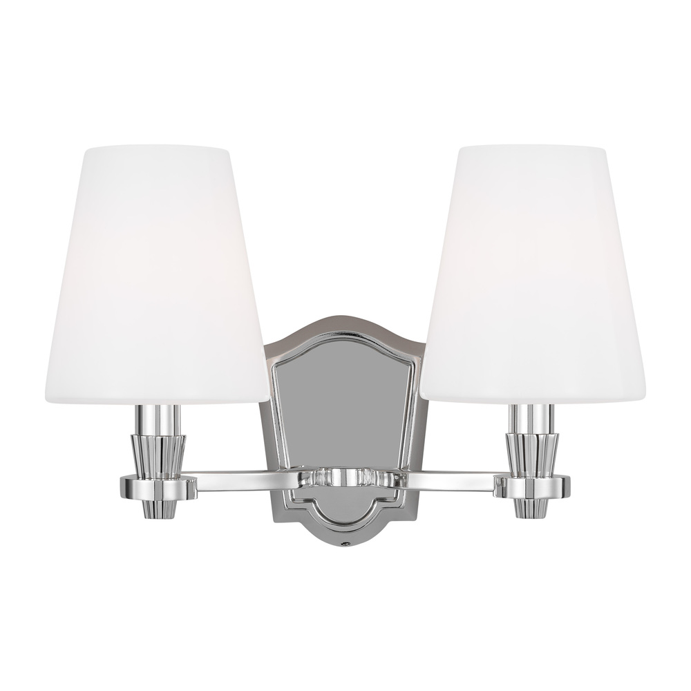 Paisley transitional dimmable indoor 2-light vanity bath fixture in a polished nickel finish with mi