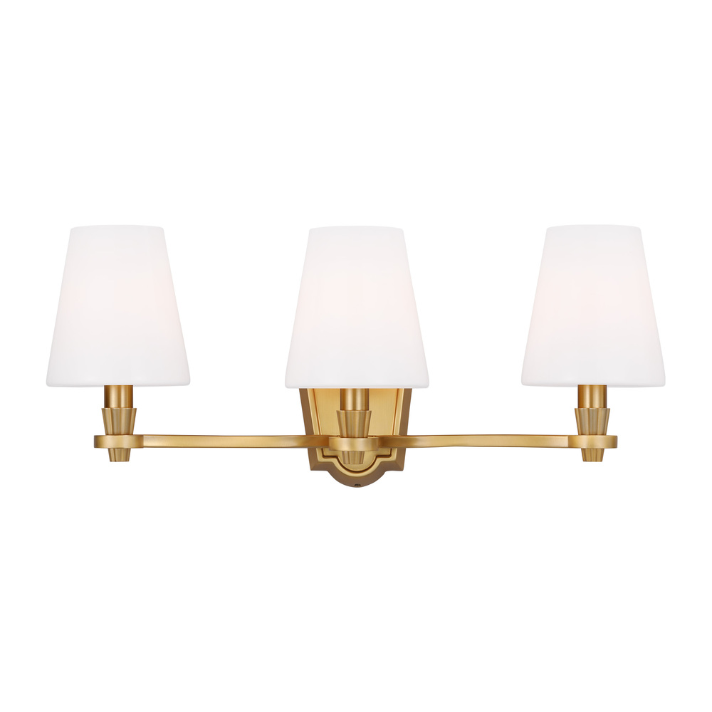 Paisley transitional dimmable indoor 3-light vanity bath fixture in a burnished brass finish with mi