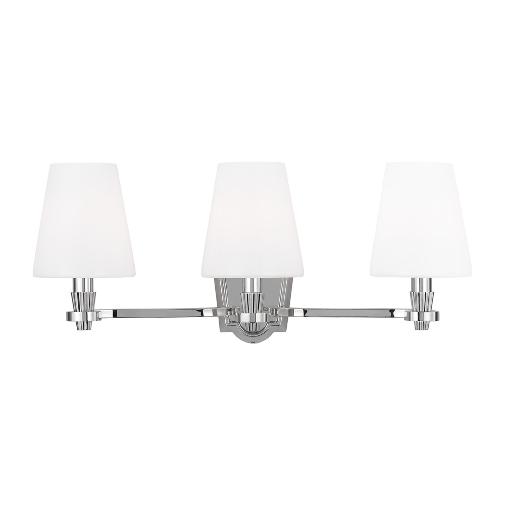 Paisley transitional dimmable indoor 3-light vanity bath fixture in a polished nickel finish with mi