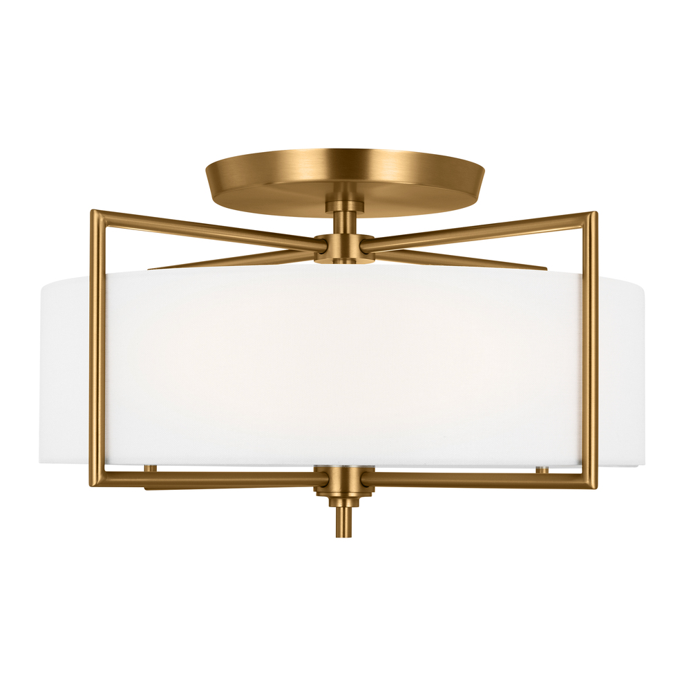 Perno midcentury 3-light indoor dimmable large ceiling semi-flush mount in burnished brass gold fini