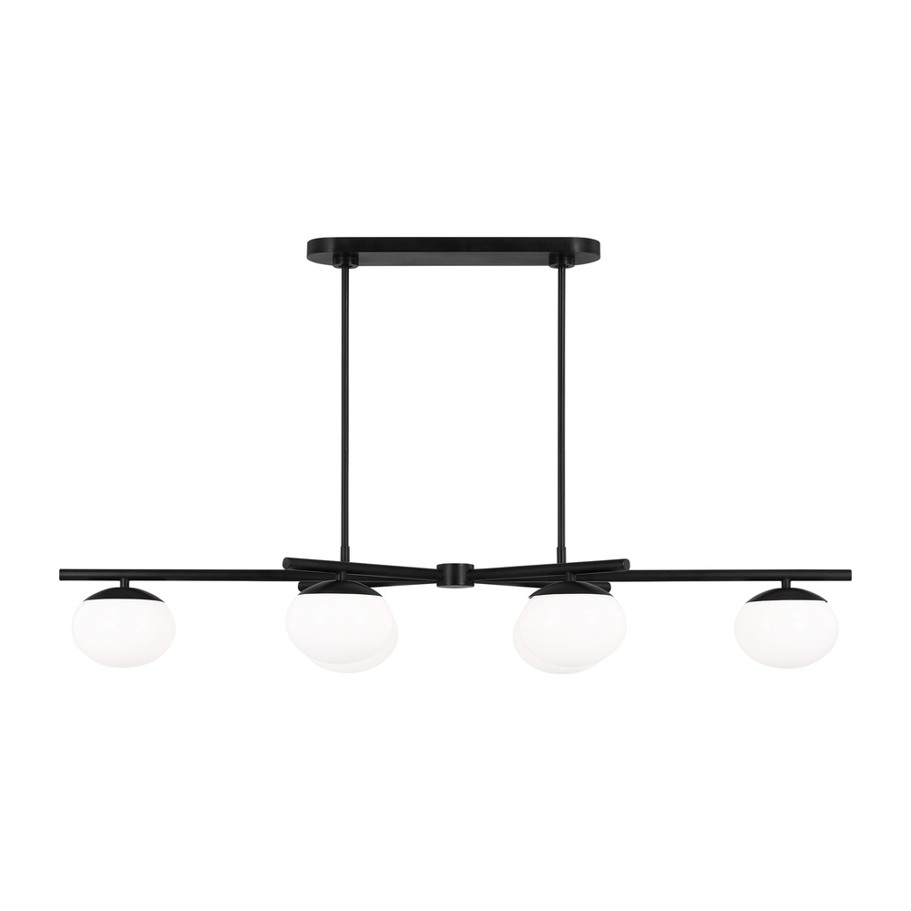 Lune modern medium indoor dimmable 4-light linear chandelier in an aged iron finish and milk white g
