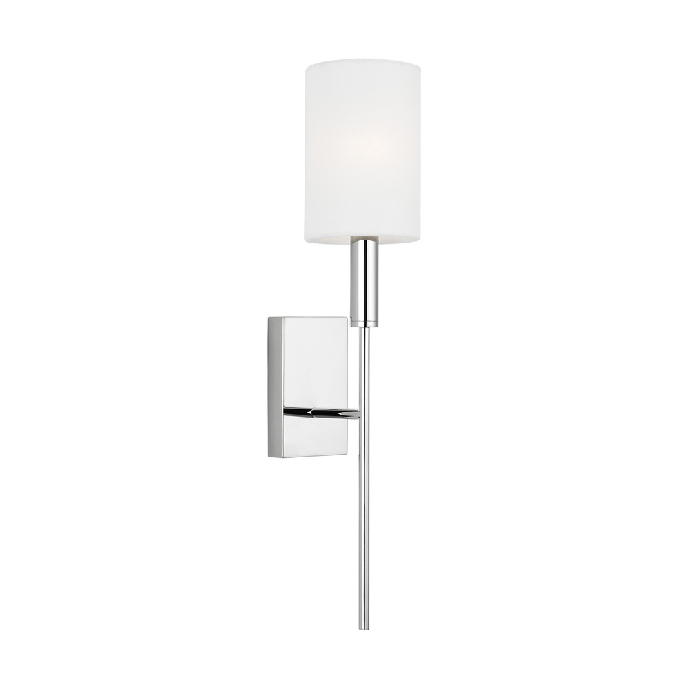 Brianna contemporary indoor dimmable 1-light tail sconce in a polished nickel finish with a white li