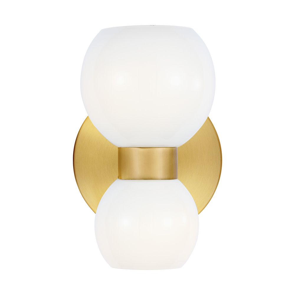 Londyn modern indoor dimmable single sconce wall fixture in a burnished brass finish with milk white