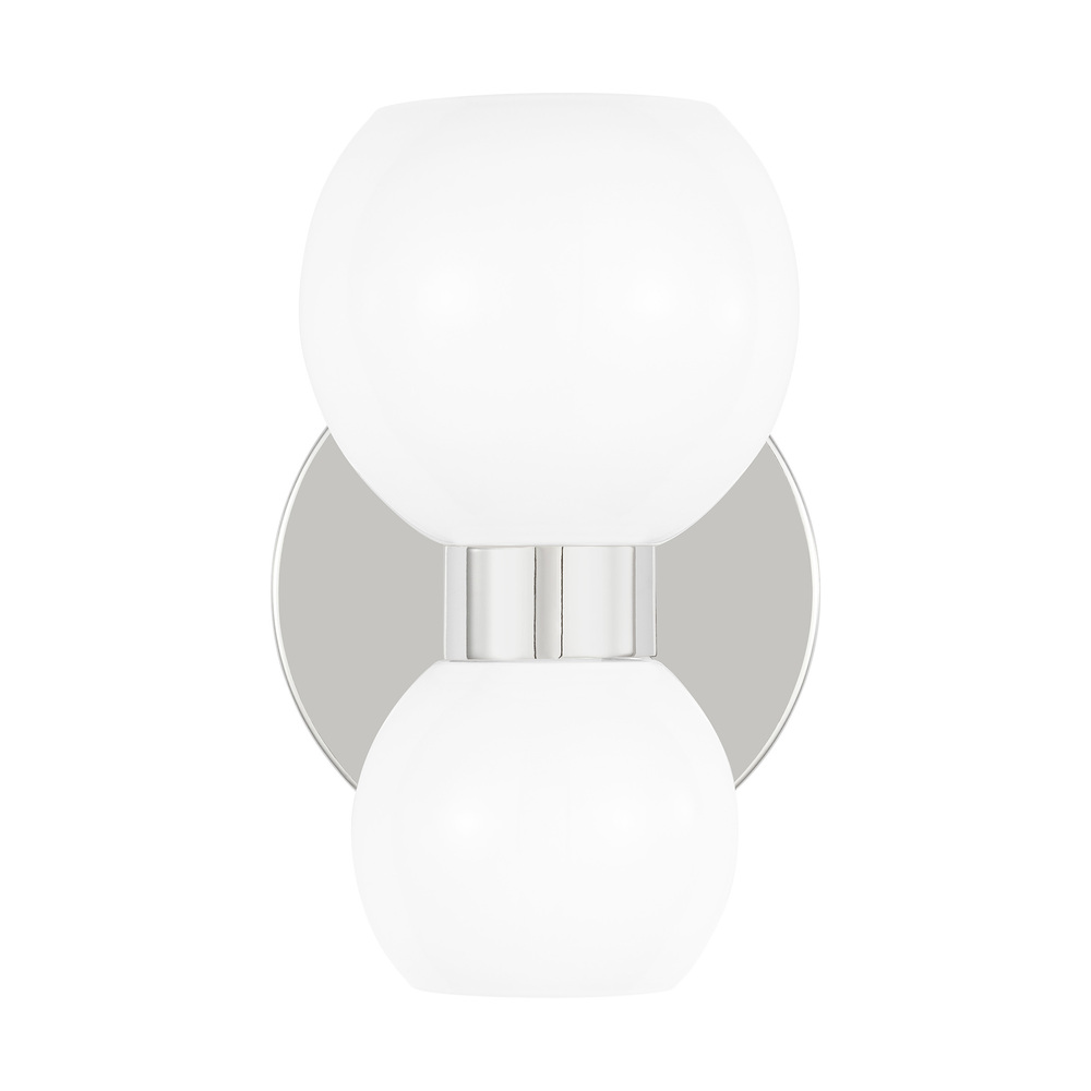 Londyn modern indoor dimmable single sconce wall fixture in a polished nickel finish with milk white