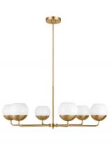 Studio Collection VC 3168106EN3-848 - Alvin modern LED 6-light indoor dimmable chandelier in satin brass gold finish with white milk glass