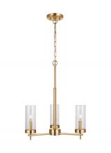 Studio Co. VC 3190303EN-848 - Zire dimmable indoor LED 3-light chandelier in a satin brass finish with clear glass shades